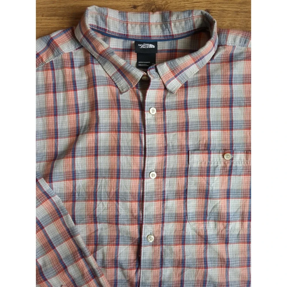 The North Face Shirt Mens 2XL Tan Red‎ Plaid Long Sleeve Button Down Outdoors